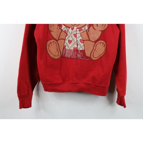 Vtg 90s Streetwear Womens Small Faded Christmas Teddy Bear Sweatshirt Red USA - Picture 3 of 15